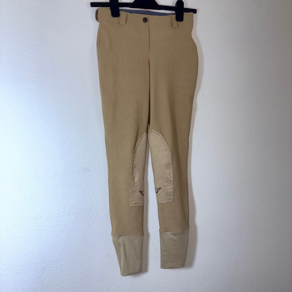 Equine Couture Riding Breeches 26 Light Tan Excellent Ribbed Knee Patch Pants